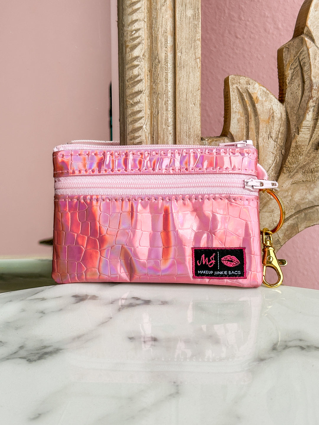 Makeup Junkie Bags - Pink Holographic Top Zipper Coin Wallet [Pre Order]
