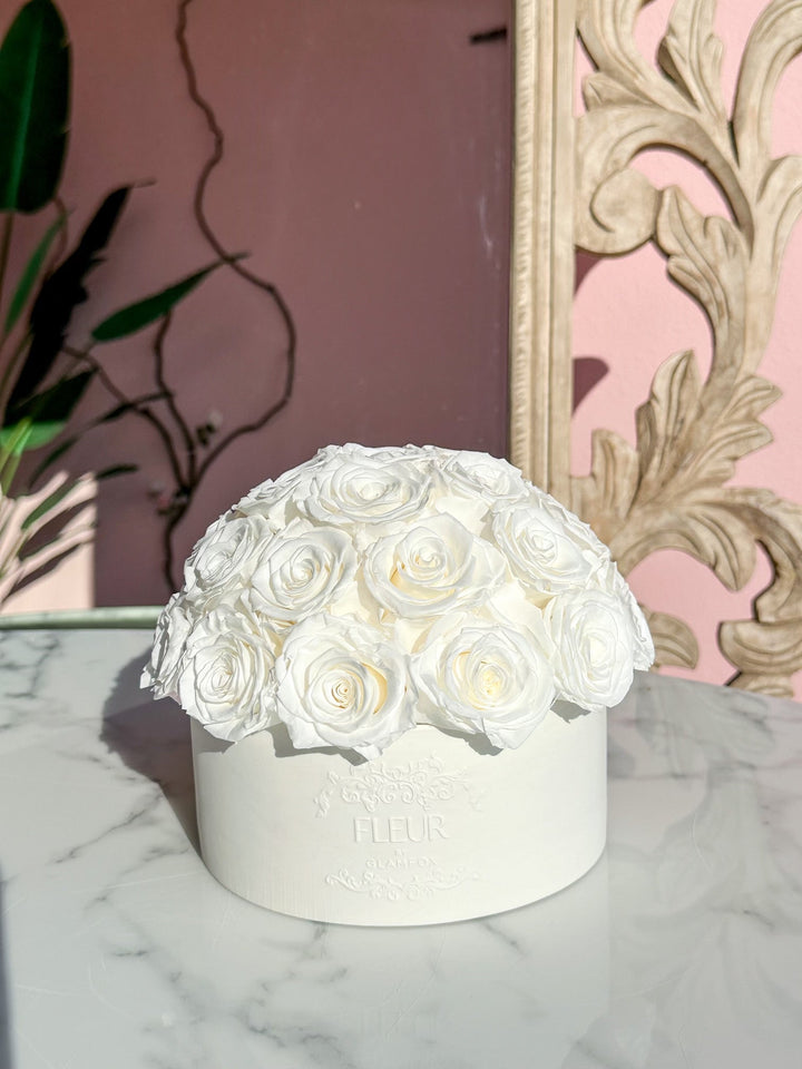 White Classic Round Forever Roses - Large