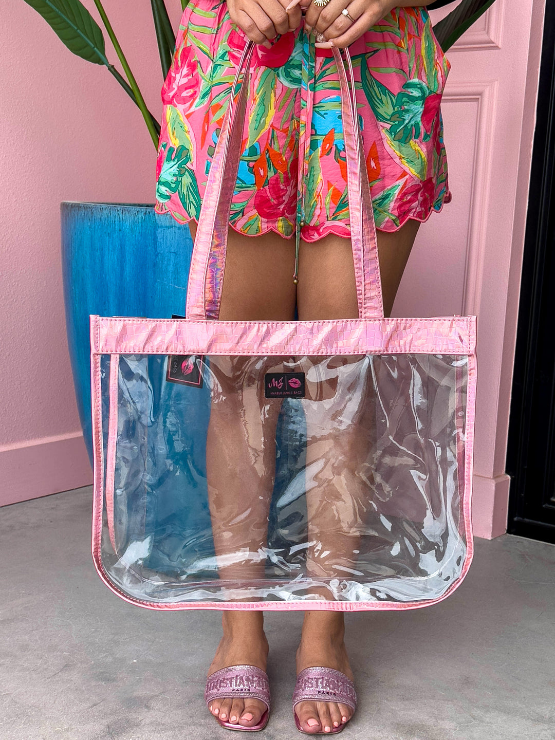 Makeup Junkie Bags - In the Clear Pink Holographic Tote [Pre Order] Glamfox Exclusive