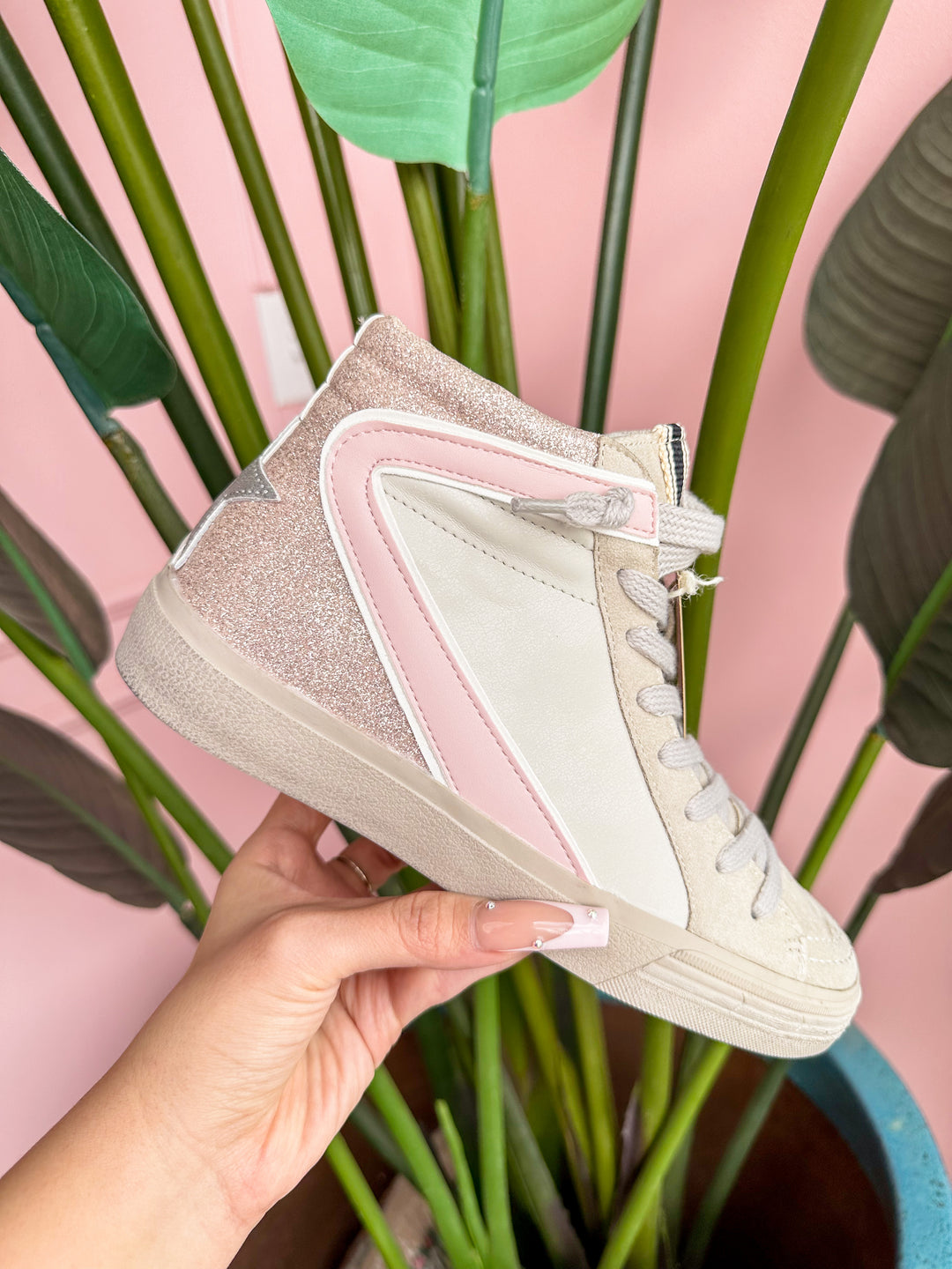 Shu Shop - Rooney Champagne High Top Pink Glitter Sneakers