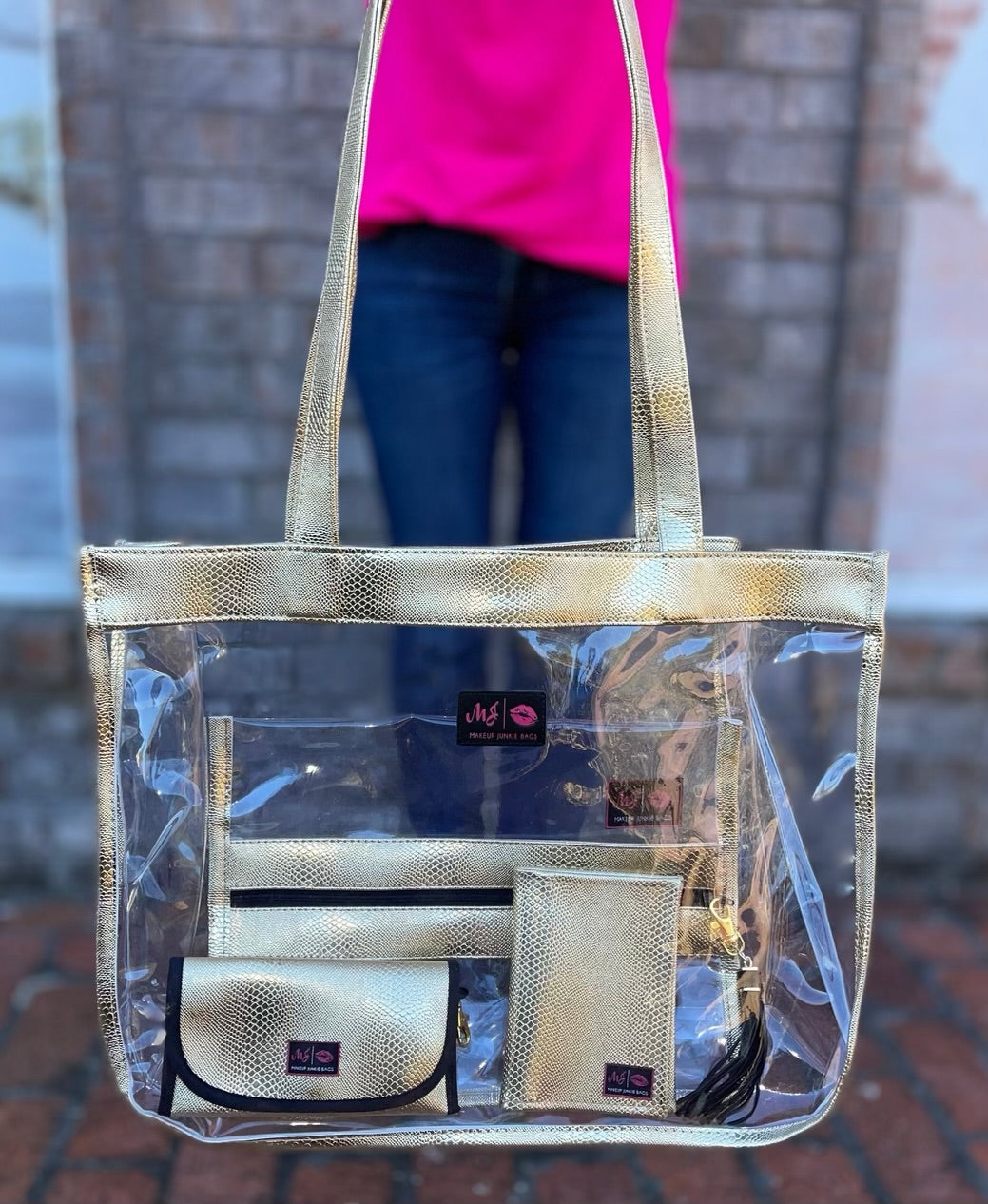 Makeup Junkie Bags - In the Clear Gold Serpent Beach Bundle Tote [Pre-Order]