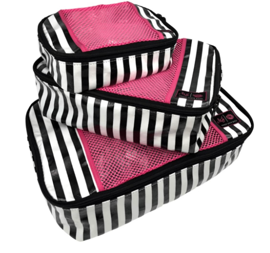 Makeup Junkie Bags Glam Stripe Pink Packing Cubes [PreOrder