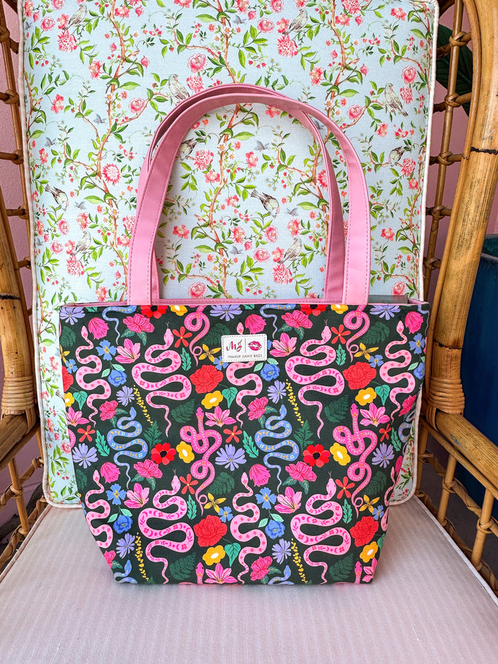 Makeup Junkie Bags - Reputation Floral Snake Tote [Ready to Ship]