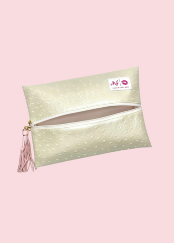 Makeup Junkie Bags - Pearl Ostrich Flat Lay [Ready To Ship]
