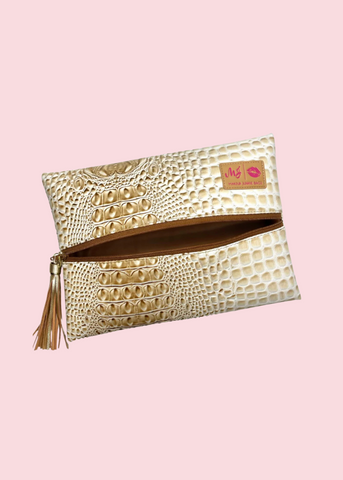 Makeup Junkie Bags - Bubble Gator Sand Flat Lay [Pre-Order]