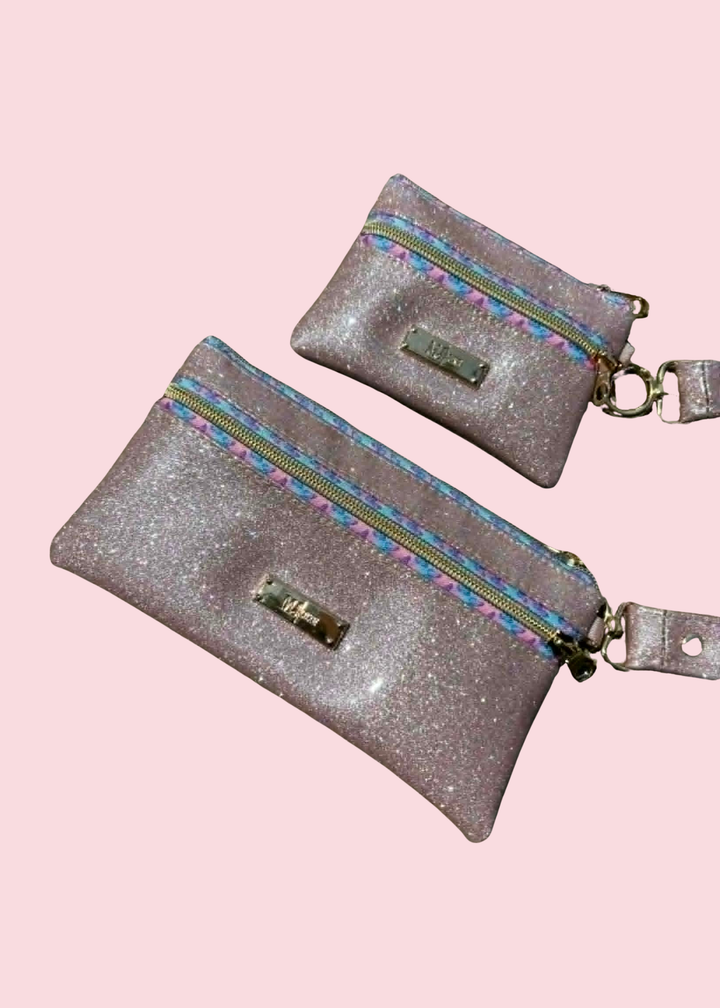 Makeup Junkie Bags - Blush Stardust Glitter Butterfly Zipper Demi [Ready To Ship]