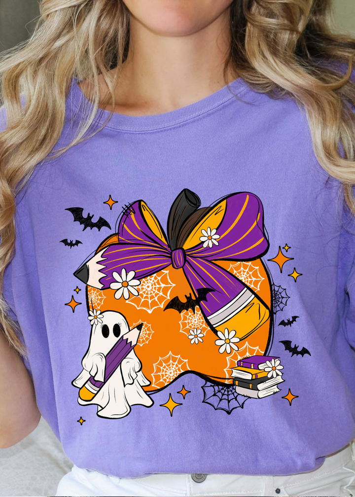 Glamfox  - Teacher Apple Halloween Graphic Tee