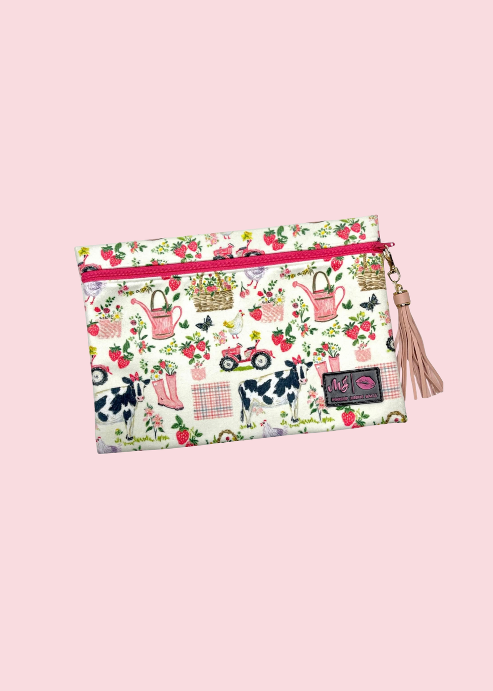 Makeup Junkie Bags - Strawberry Acres Top Zip Flat Lay [Ready to Ship]