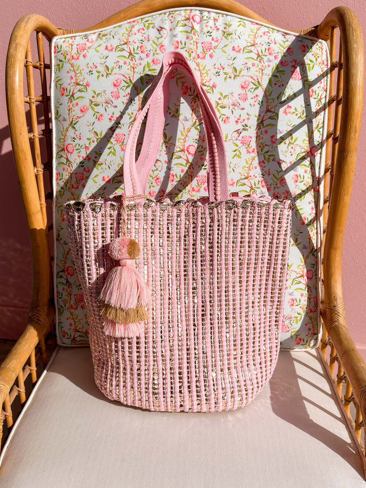 America & Beyond - Natural Beauty Hand Woven Pink Tote