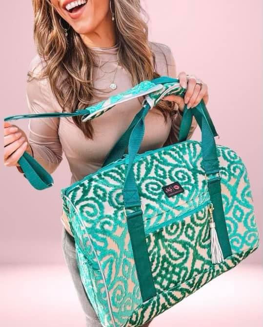 Makeup Junkie Bags -  Damask Turquoise Duffel Bag [Pre-Order]
