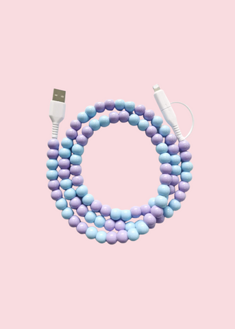 Glamfox - Blue & Purple Beaded Phone Charger [Dual USB-C & Lightning]