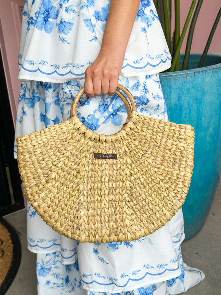 Glamfox - Half Moon Natural Straw Brunch & Beach Bag