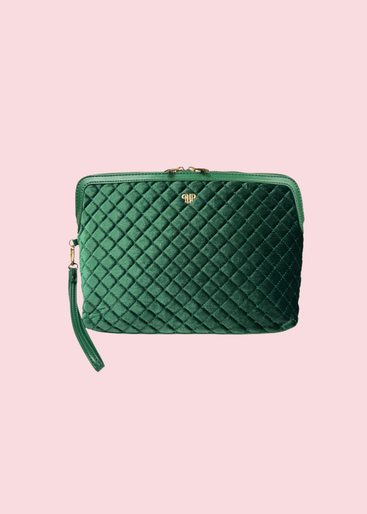 PurseN - Emerald Velvet Quilted Litt Makeup Case