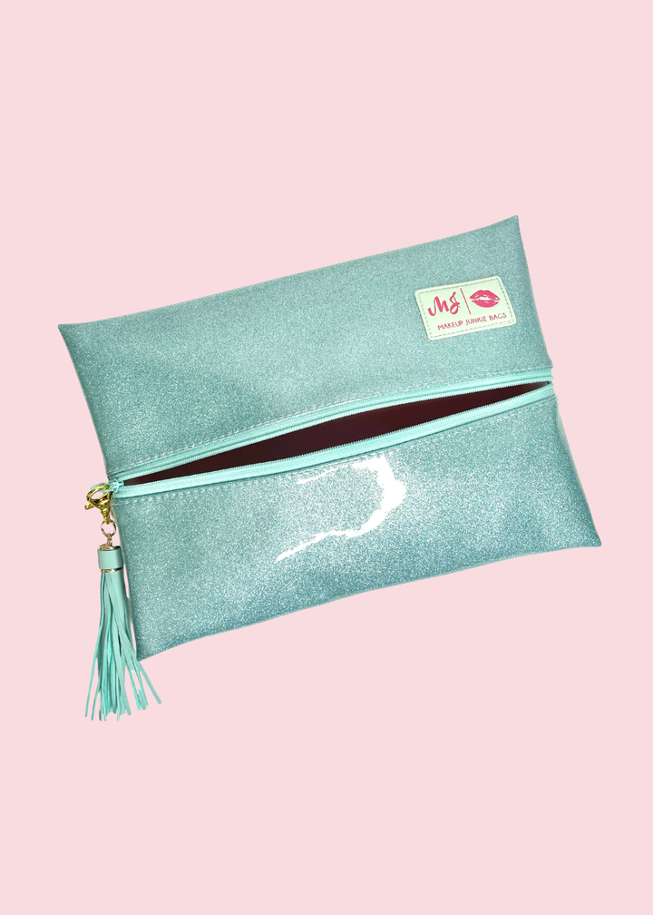 Makeup Junkie Bags - Mint Stardust Glitter Travel Bags [Pre-Order]
