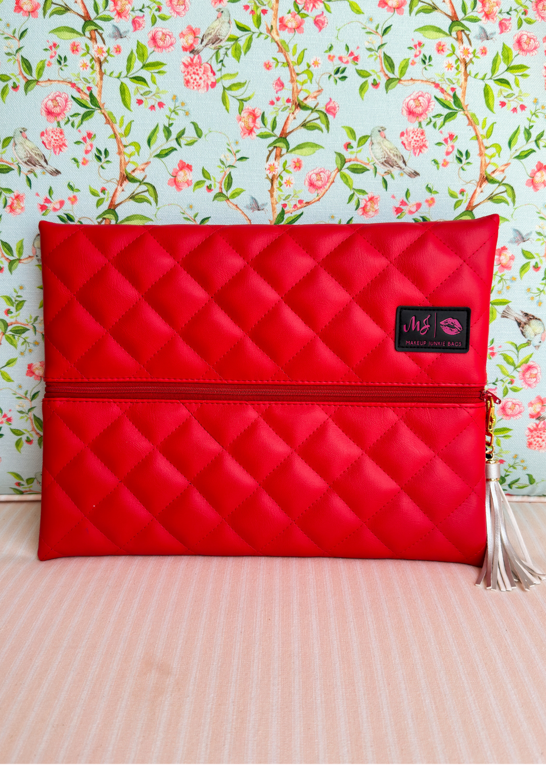 Makeup Junkie Bags - Red Luxe Quilted Flat Lay [Ready To Ship]