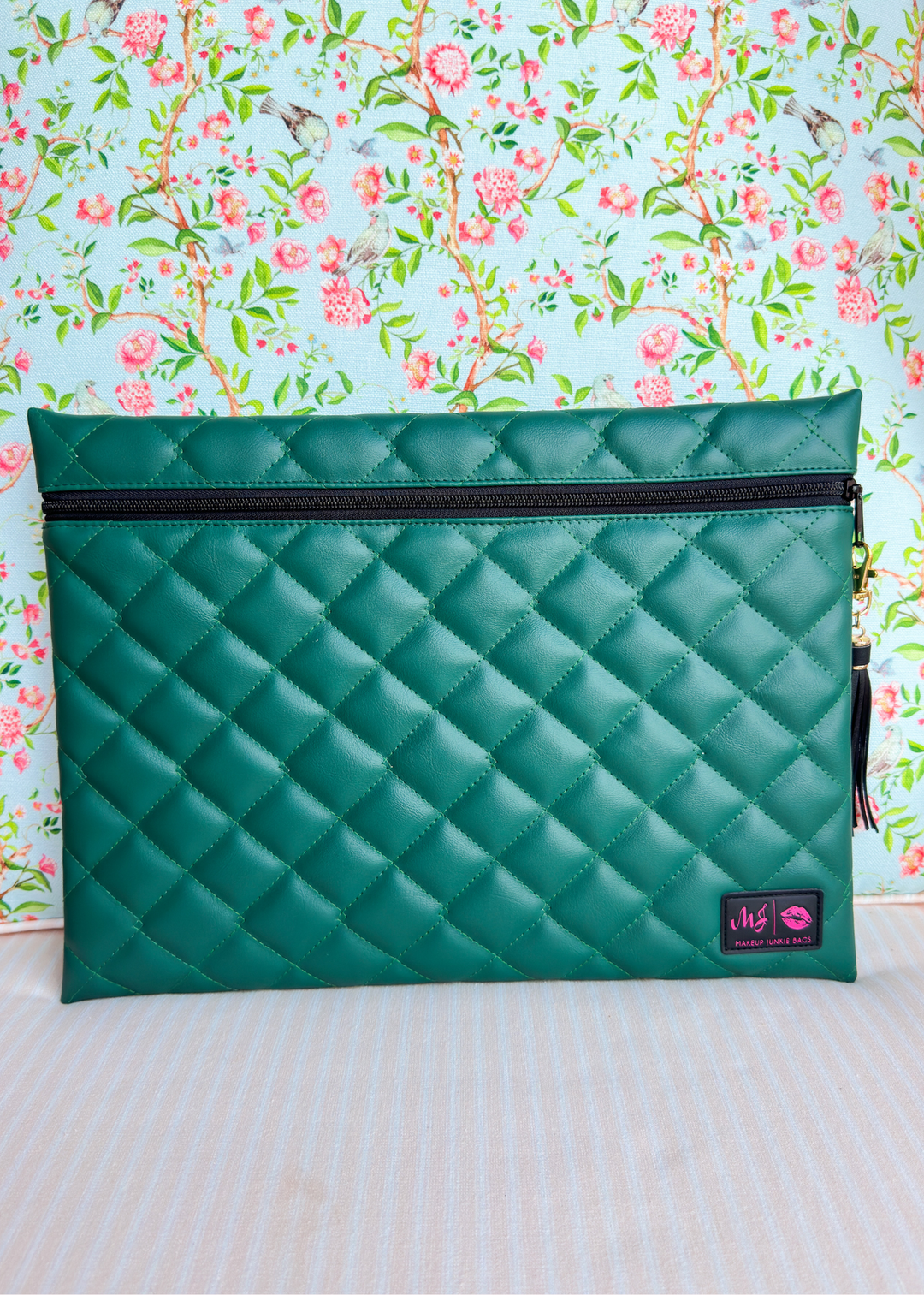 Makeup Junkie Bags - Emerald Luxe Quilted Flat Lay [Ready To Ship]