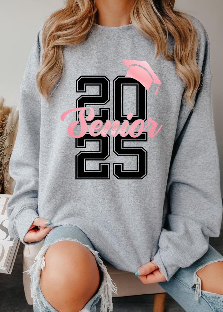 Glamfox  - Pink Grad Cap 2025 Senior Graphic Crewneck