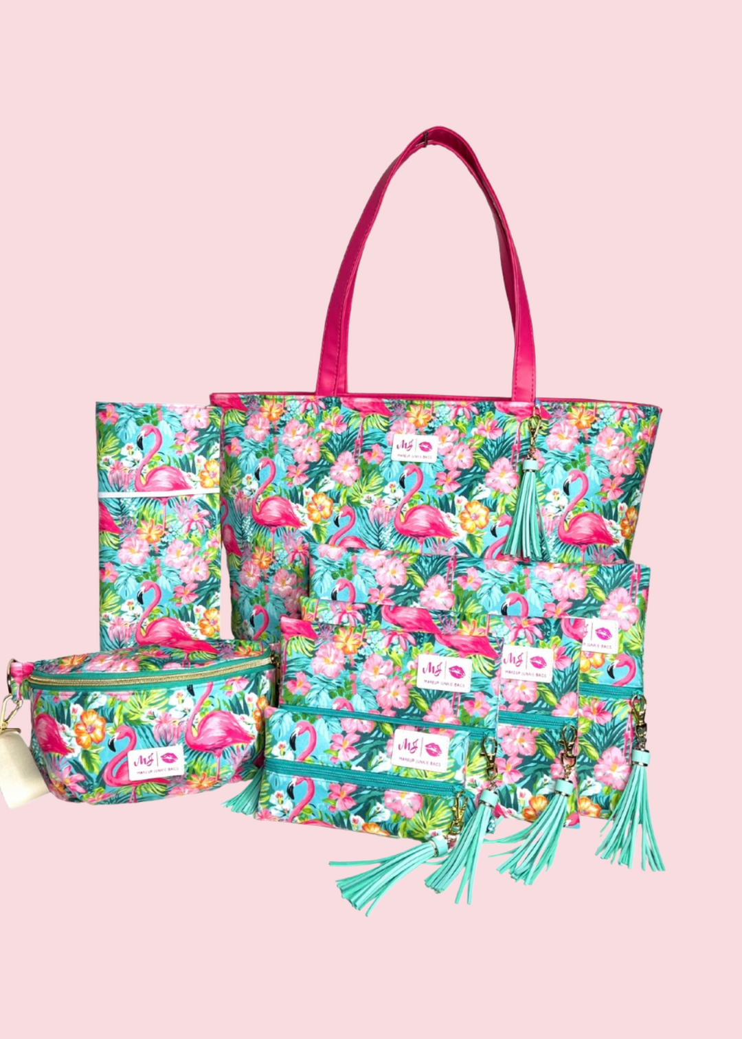 Makeup Junkie Bags - Flamingle Velvet Travel Bags [Pre-Order]