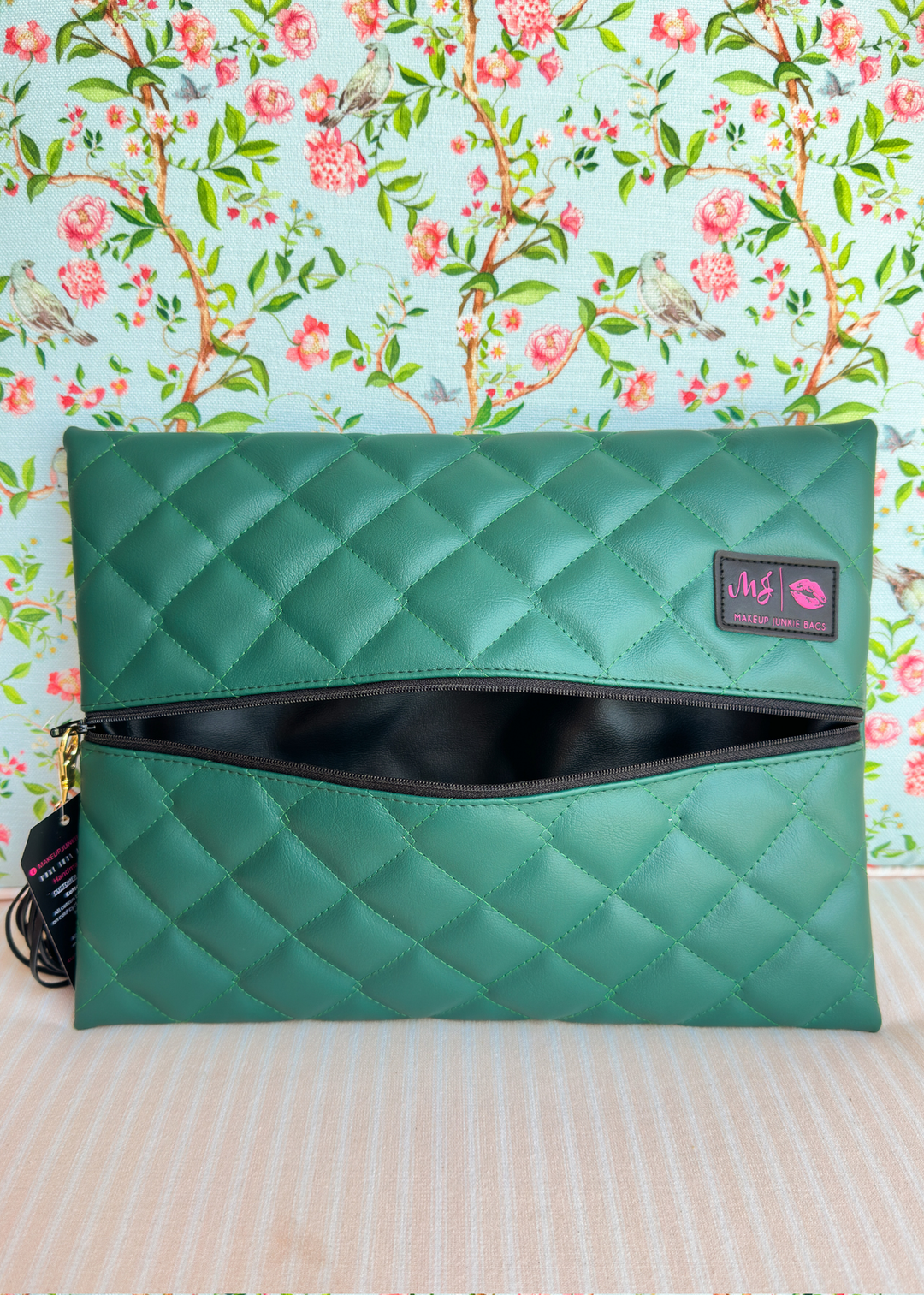 Makeup Junkie Bags - Emerald Luxe Quilted Flat Lay [Ready To Ship]