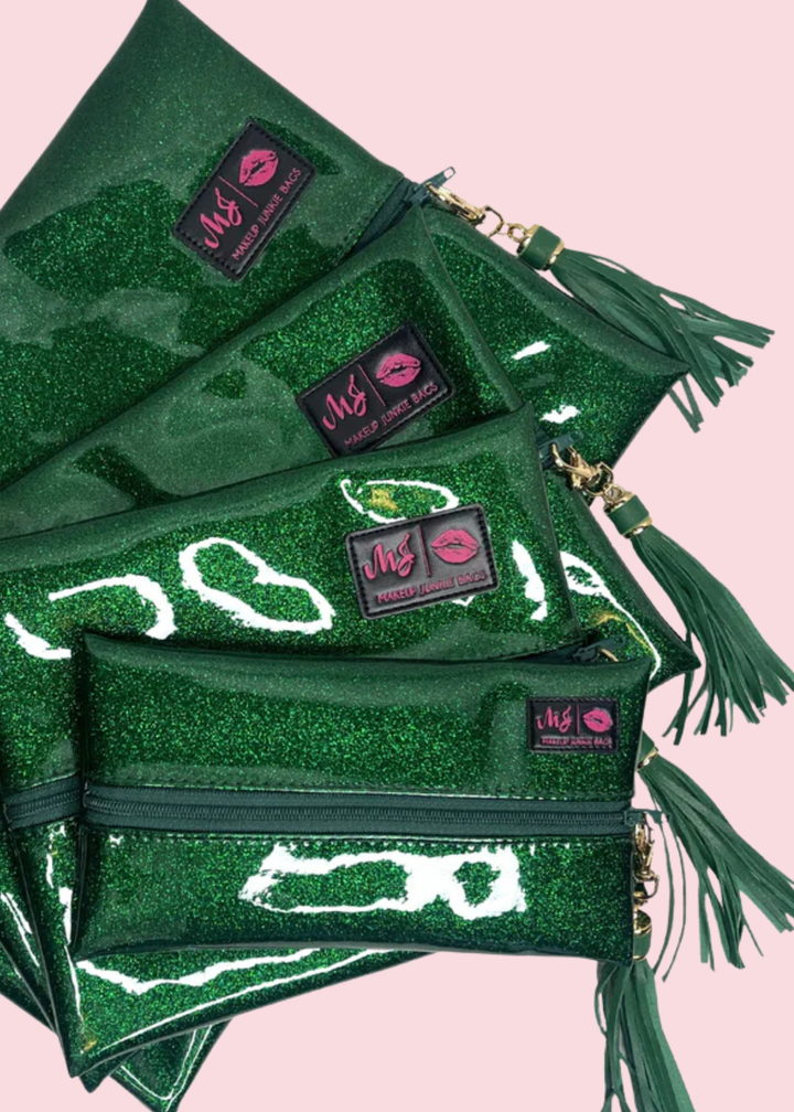 Makeup Junkie Bags - Emerald Stardust Glitter Travel Bags [Pre-Order]
