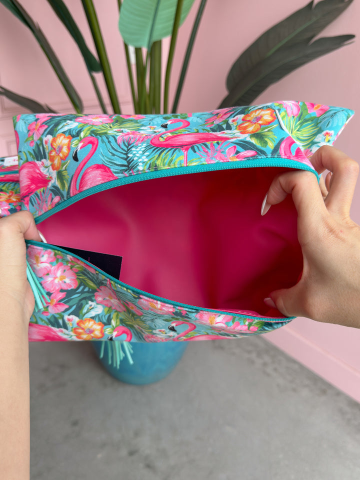 Makeup Junkie Bags - Flamingle Flat Lay [Ready to Ship]