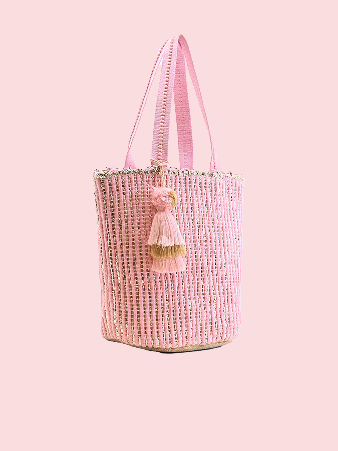 America & Beyond - Natural Beauty Hand Woven Pink Tote