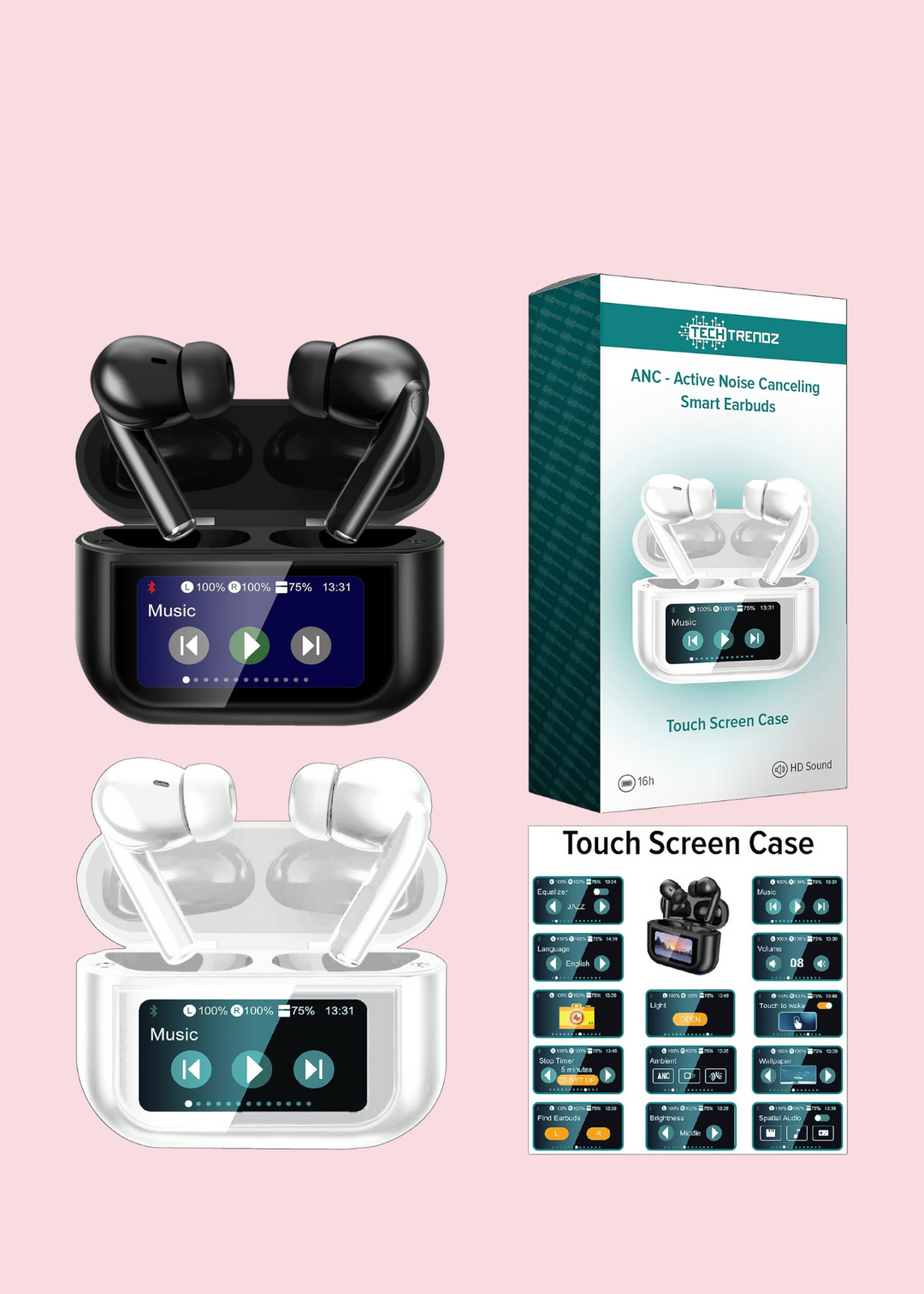 Tech Trendz - Smart Earbuds w/Active Noise Canceling