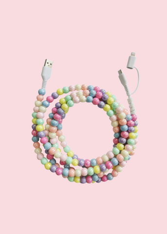 Glamfox - Pastel Candy Pearl Beaded Phone Charger [Dual USB-C & Lightning]