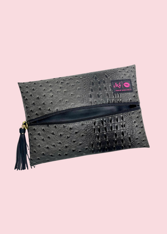 Makeup Junkie Bags - Steel Ostrich Flat Lay [Pre-Order]