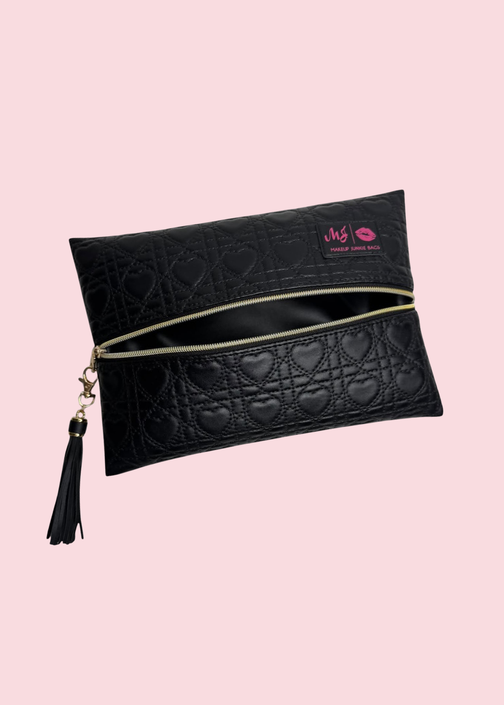 Makeup Junkie Bags - Onyx Hearts Quilted Travel Bags [Pre-Order]