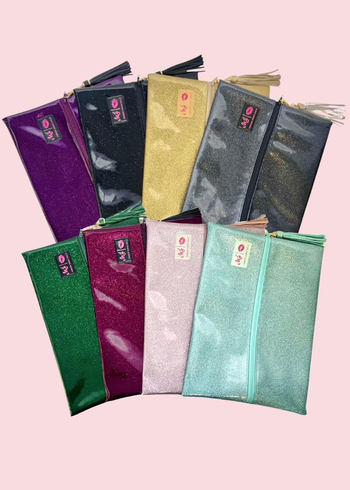 Makeup Junkie Bags - Kelly Green Stardust Glitter Travel Bags [Pre-Order]