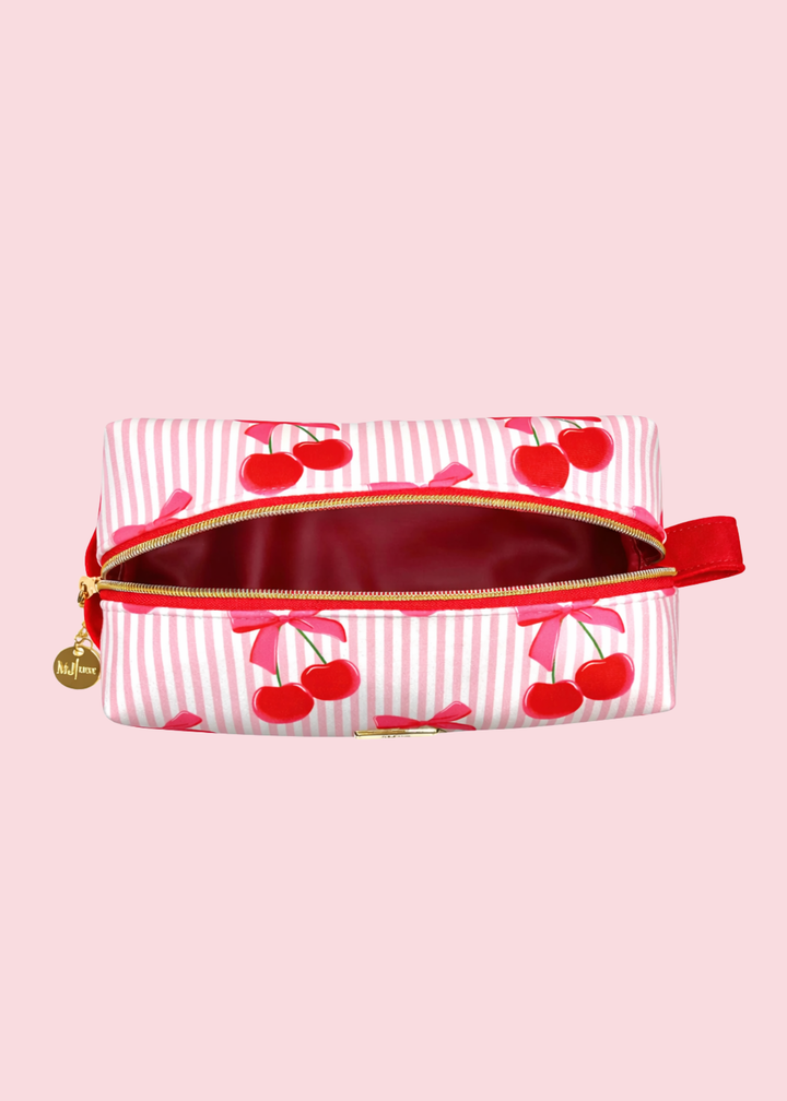 Makeup Junkie Bags - Cherry Pinstripe Bobbie Bag [Pre-Order]