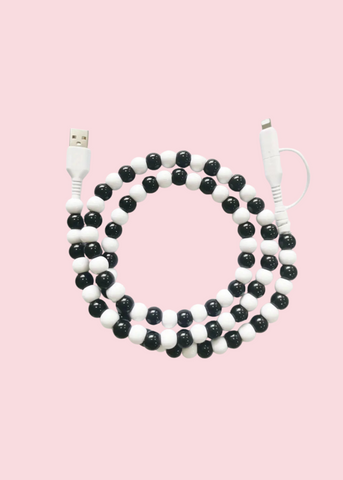 Glamfox - Black & White Beaded Phone Charger [Dual USB-C & Lightning]