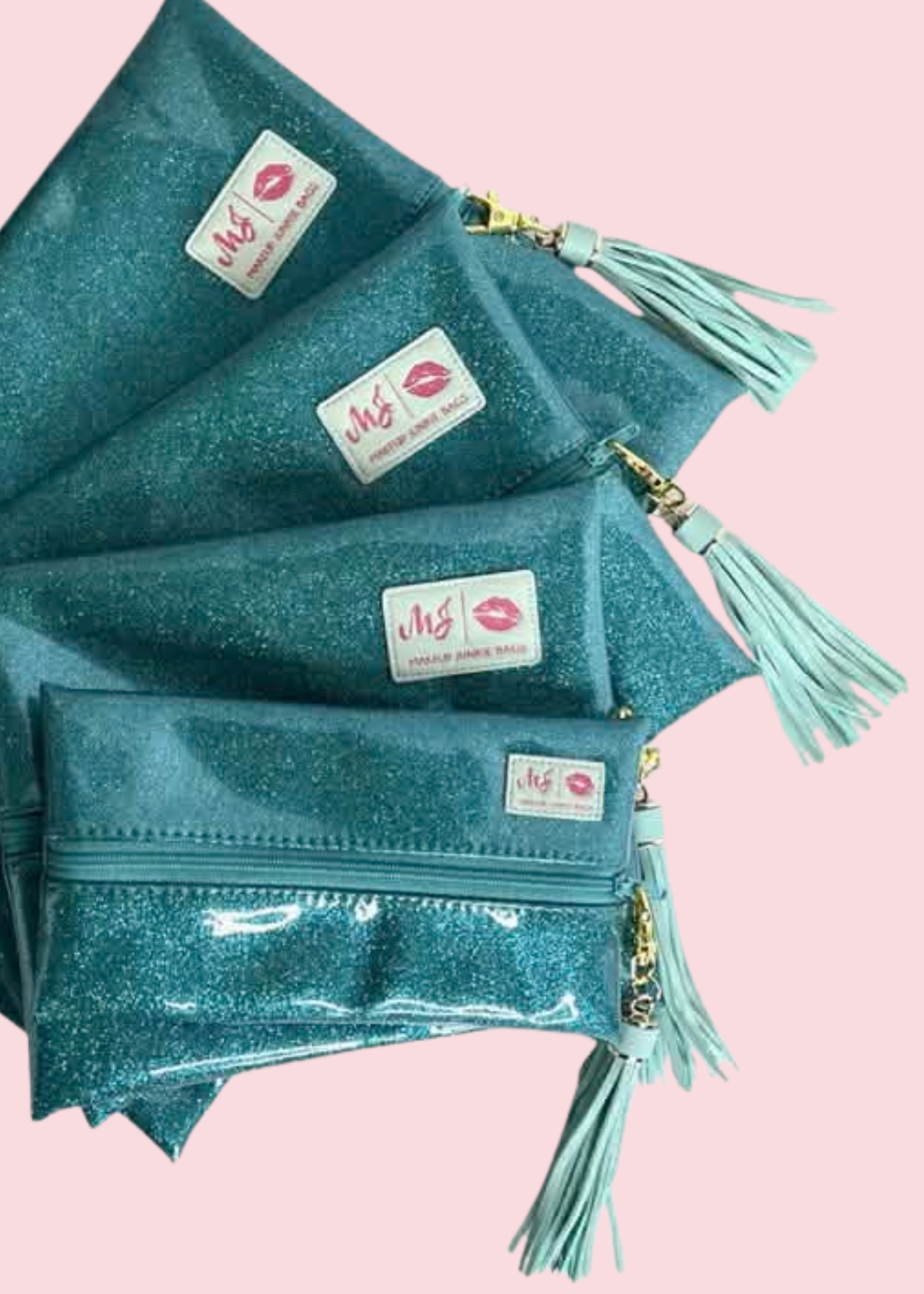 Makeup Junkie Bags - Turquoise Stardust Glitter Travel Bags [Pre-Order]