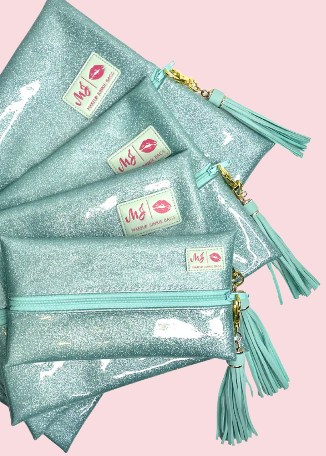 Makeup Junkie Bags - Mint Stardust Glitter Travel Bags [Pre-Order]