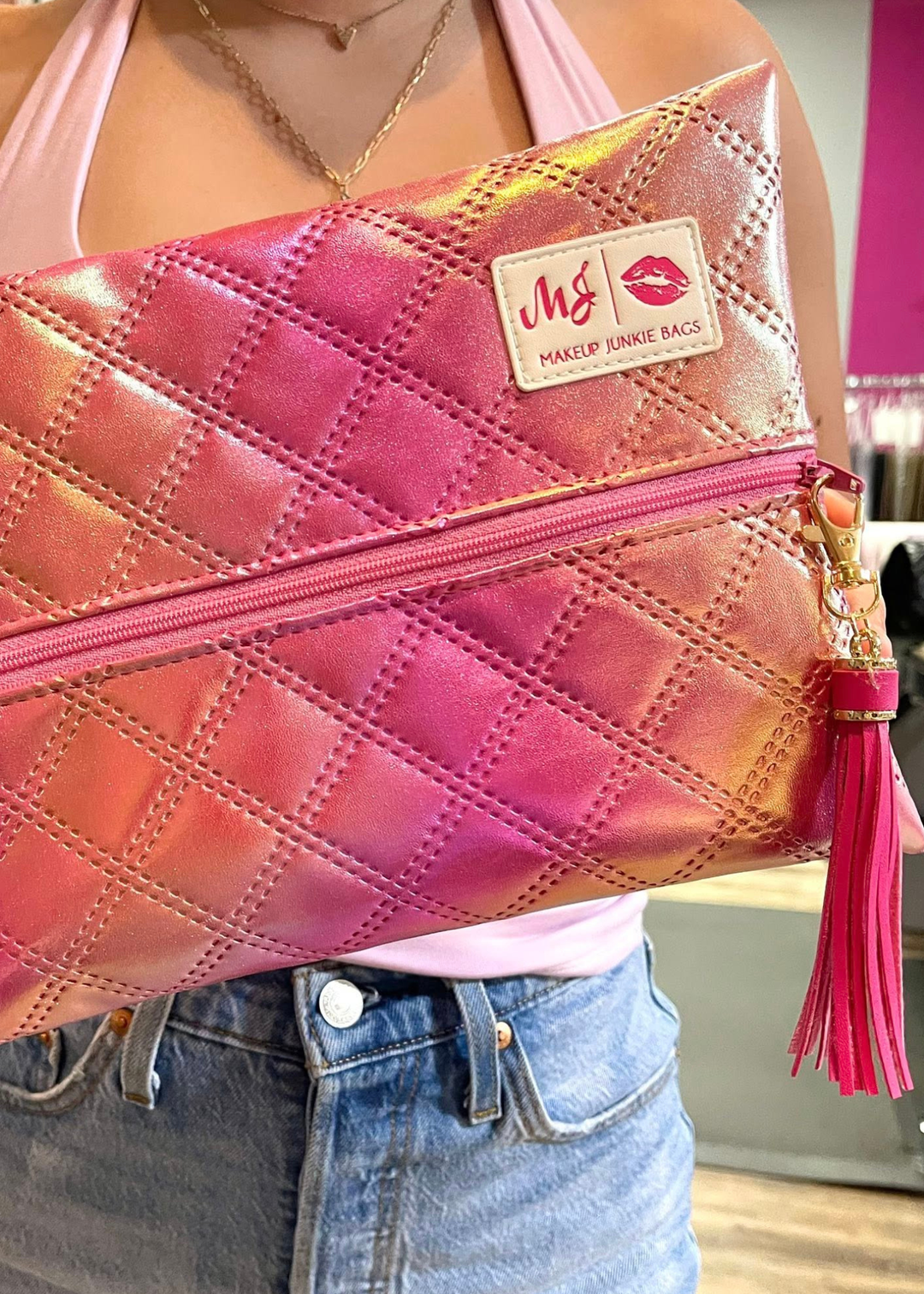 Makeup Junkie Bags - Hot Pink Luster Travel Bags [Ready to Ship]