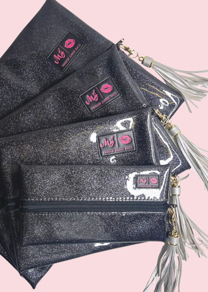 Makeup Junkie Bags - Charcoal Stardust Glitter Travel Bags [Pre-Order]