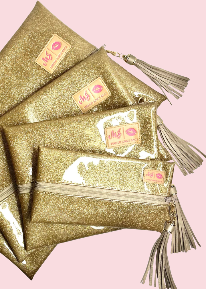 Makeup Junkie Bags - Gold Stardust Glitter Travel Bags [Pre-Order]