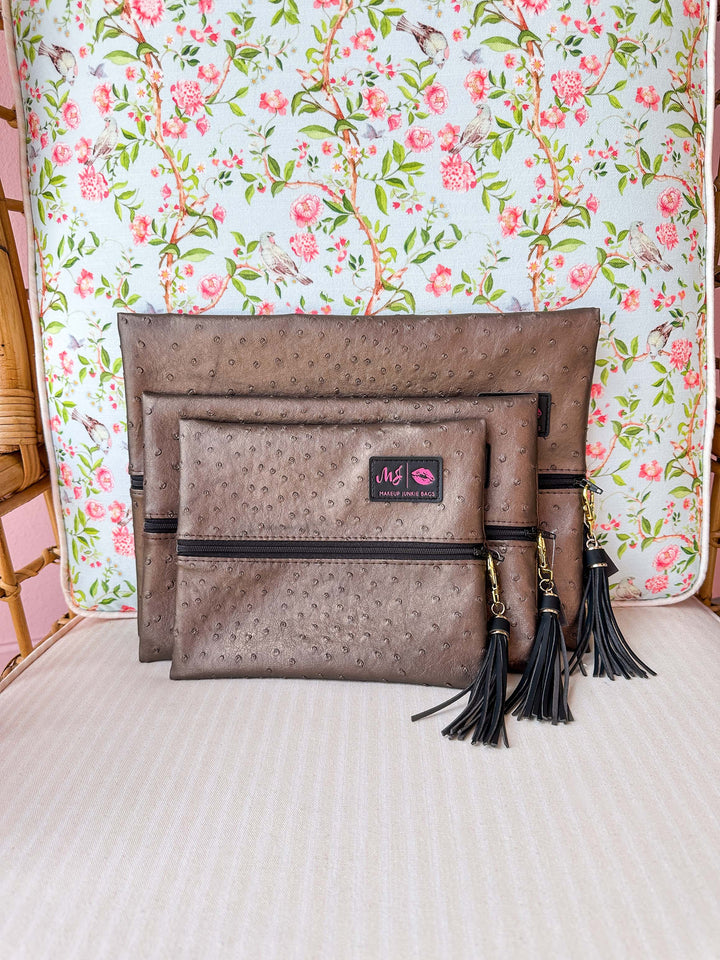 Makeup Junkie Bags - Metallic Coffee Flat Lay [Ready to Ship]