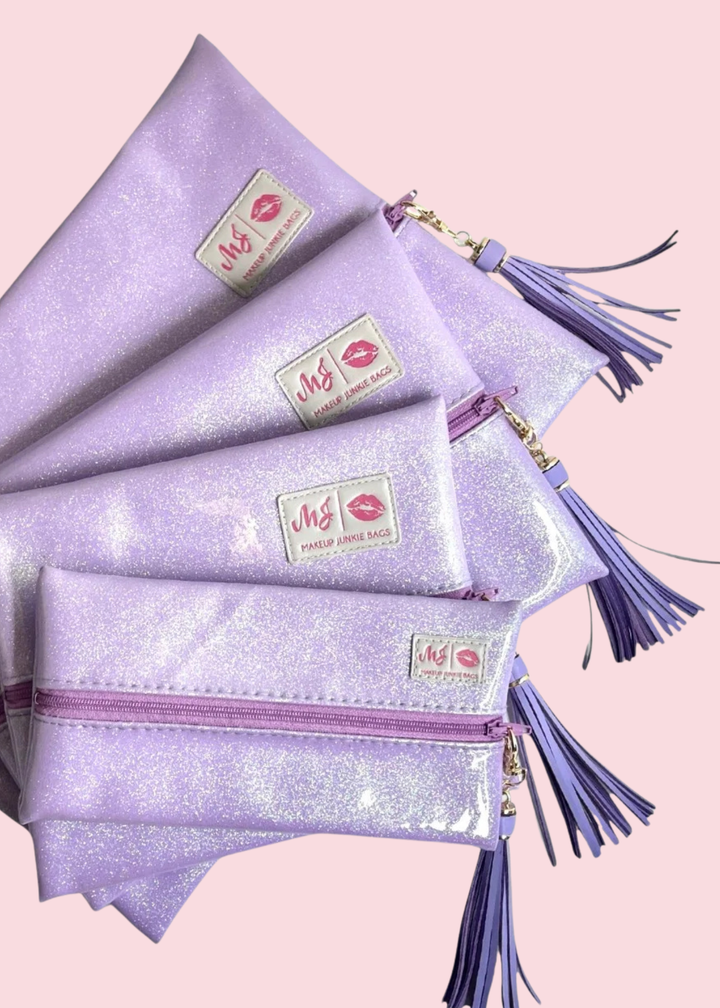 Makeup Junkie Bags - Lavender Stardust Glitter Travel Bags [Pre-Order]