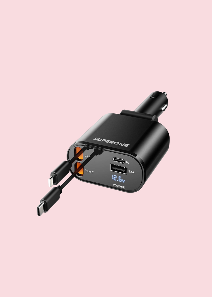 Tech Trendz - 4-in-1 Retractable Car Charger