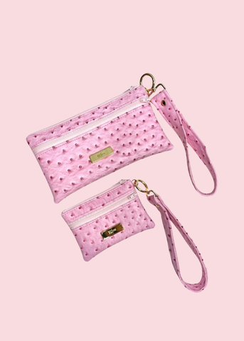 Makeup Junkie Bags - Pink Ostrich Luxe Demi Wristlet [Ready to Ship]