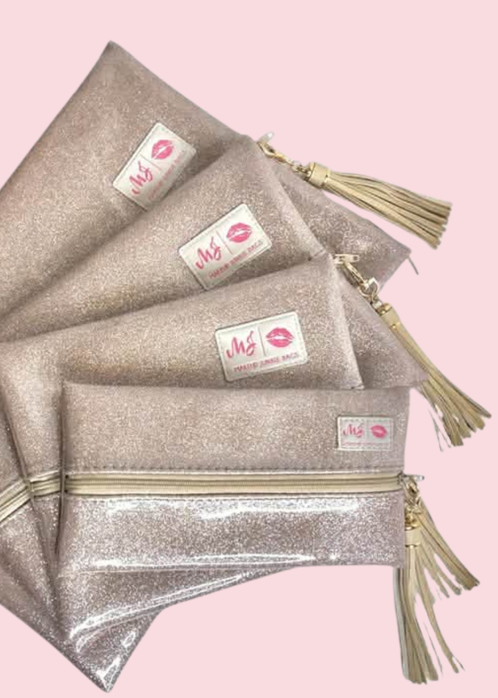 Makeup Junkie Bags - Champagne Stardust Glitter Travel Bags [Pre-Order]