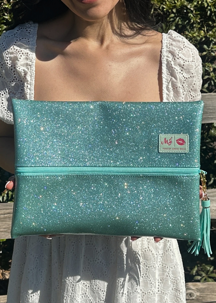 Makeup Junkie Bags - Mint Stardust Glitter Travel Bags [Pre-Order]