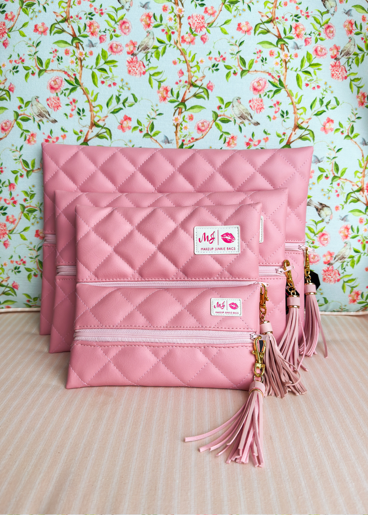 Makeup Junkie Bags - Blush Luxe Quilted Flat Lay [Ready To Ship]