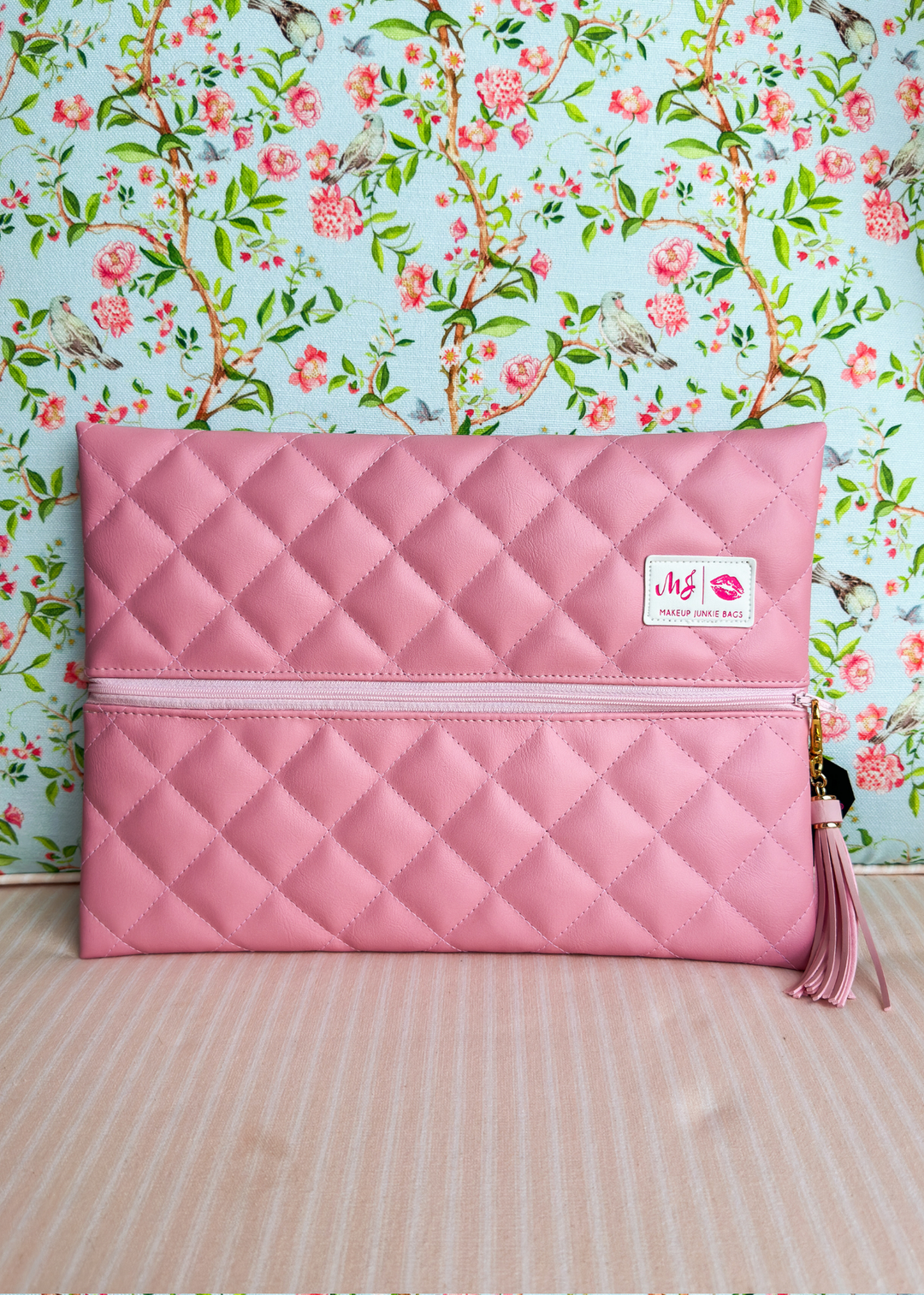 Makeup Junkie Bags - Blush Luxe Quilted Flat Lay [Ready To Ship]