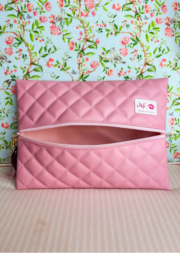 Makeup Junkie Bags - Blush Luxe Quilted Flat Lay [Ready To Ship]