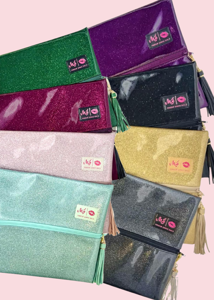 Makeup Junkie Bags - Kelly Green Stardust Glitter Travel Bags [Pre-Order]