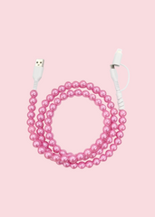Glamfox - Pink Pearl Beaded Phone Charger [Dual USB-C & Lightning]