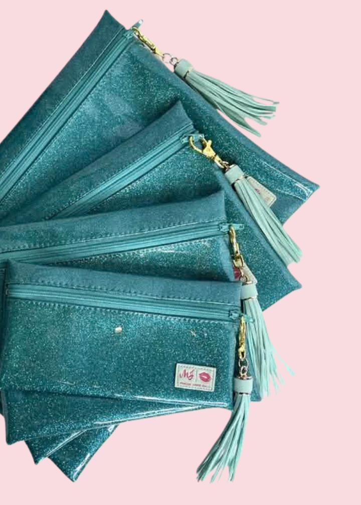 Makeup Junkie Bags - Turquoise Stardust Glitter Travel Bags [Pre-Order]